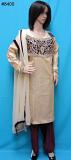 Pakistani Beige Gold Crushed Silk Salwar Kameez Dupatta Large Size #8400